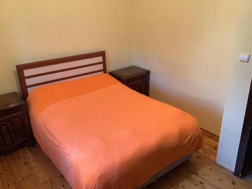1 cama naranja en una habitación con 2 mesitas de noche en Cozy and Spacious Villa, en Golbası