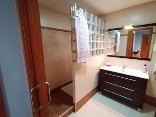 ein Bad mit einem Waschbecken und einem Spiegel in der Unterkunft Apartamento El Alfar in Talavera de la Reina