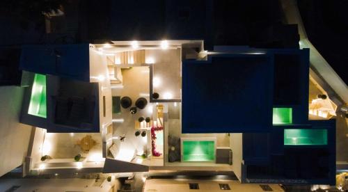 an overhead view of a model of a house at La Madeleine Oia in Oia