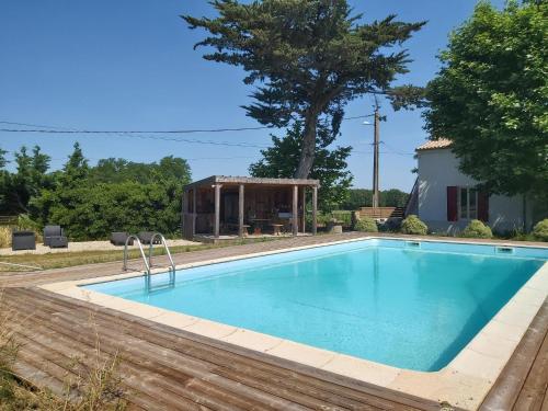 - une piscine dans l'arrière-cour d'une maison dans l'établissement Ravissant studio à la ferme avec piscine, à Jau-Dignac-et-Loirac