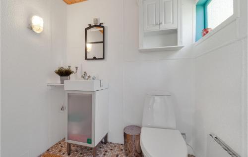 biała łazienka z toaletą i umywalką w obiekcie Gorgeous Home In Allinge With Kitchen w mieście Allinge