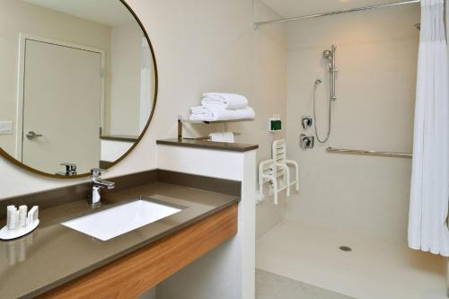 y baño con lavabo y espejo. en Fairfield Inn & Suites by Marriott Charlotte University Research Park, en Charlotte