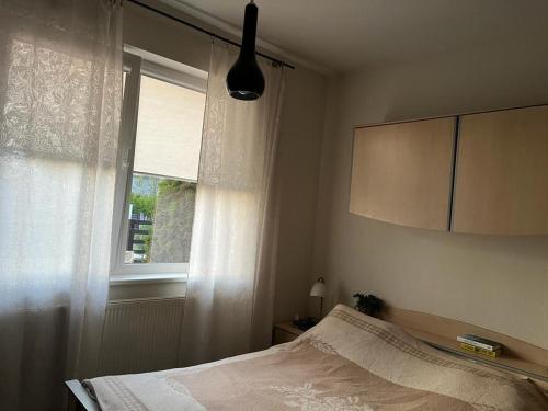 a bedroom with a bed and a window at Casa del bosque in Upesciems