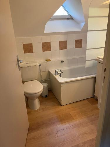 a bathroom with a toilet and a bath tub at Charmant T2 bis in Cauterets