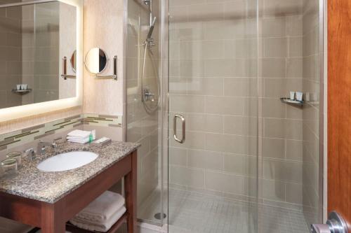 ein Bad mit einem Waschbecken und einer Dusche in der Unterkunft The Westin Minneapolis in Minneapolis