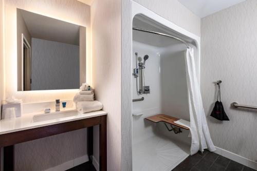 a bathroom with a sink and a mirror at Four Points by Sheraton St. Louis - Fairview Heights in Fairview Heights