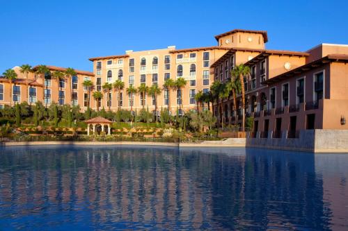 a view of a hotel from the water at The Westin Lake Las Vegas Resort & Spa in Las Vegas