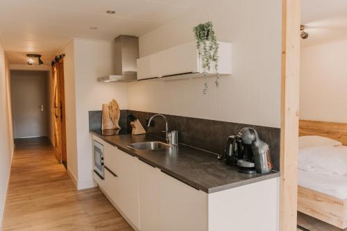 a kitchen with a sink and a counter top at Appartement Wadpier in Buren