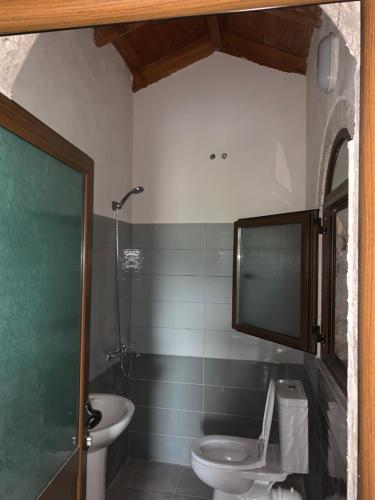 a bathroom with a toilet and a sink at Villa Shehu in Kuçovë