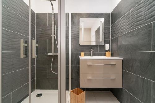 een badkamer met een wastafel en een douche bij SUPERBE APPARTEMENT A UNE MINUTE A PIED DE LA GARE in Épinal