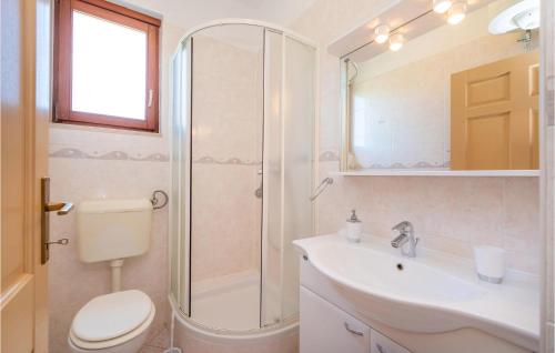 a bathroom with a shower and a toilet and a sink at 5 Bedroom Lovely Home In Posedarje in Posedarje