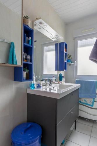 une salle de bain avec un lavabo et un miroir dans l'établissement La Glycine, à Lampaul-Plouarzel