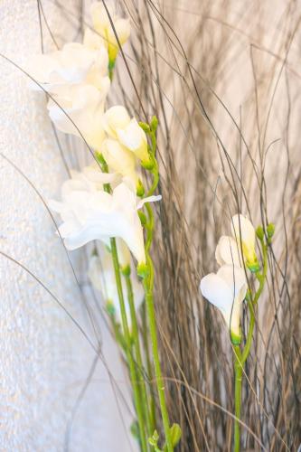 a bunch of white flowers in a vase at #2 Großes Zimmer mit Pool und Garten in Memmingen