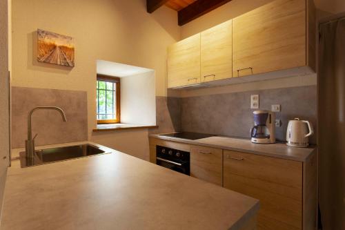 a kitchen with a sink and a counter top at Gîte les Tilleuls in Arlanc