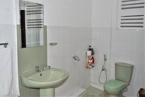 ein Badezimmer mit grünem WC und Waschbecken in der Unterkunft Paramount Residence 3 in Kelaniya