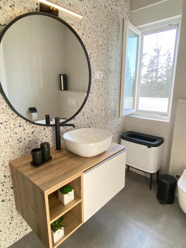 ein Bad mit einem Waschbecken und einem Spiegel in der Unterkunft Villa Molaris Muline in Ugljan