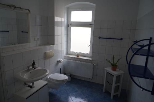 バート・シャンダウにあるFewo Schiffnerのバスルーム(洗面台、トイレ付)、窓が備わります。