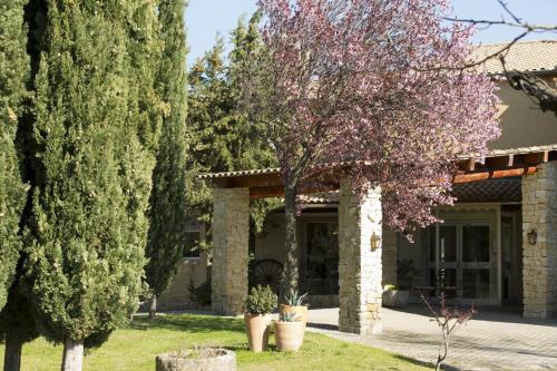 a house with trees in the front yard at Hotel Bellerive in Rasteau