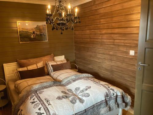 Un pat sau paturi într-o cameră la Bo lunt og koselig på Filefjell