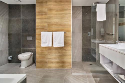 een badkamer met een toilet en een wastafel bij Protea Hotel by Marriott Pretoria Loftus Park in Pretoria