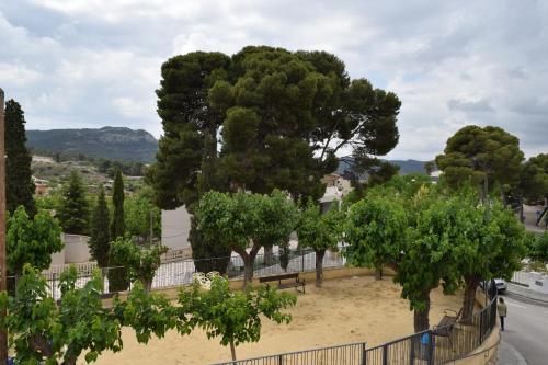 a park with trees and a fence and a road at La LLar de Julia in Tibi
