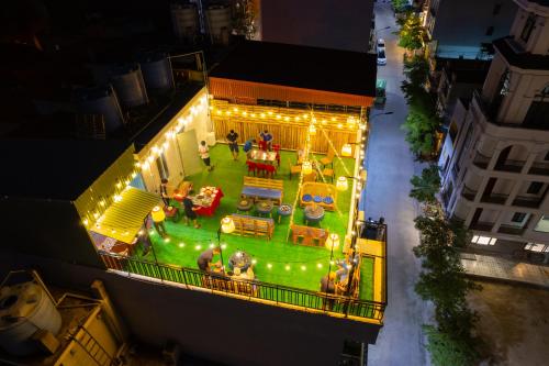 an overhead view of a garden with lights on a building at Mountain Pearl Hotel in Cat Ba