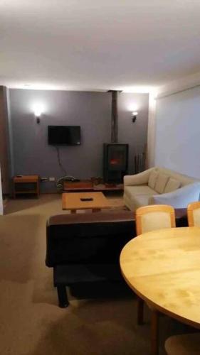 a living room with a couch and a tv at Departamento Termas de Chillán in Pinto