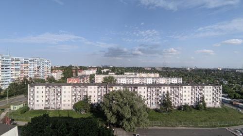 an aerial view of a large white building at Seaside Apartment in Gdańsk