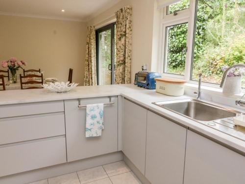 a kitchen with white cabinets and a sink at 7 Old Rectory Gardens in Kingsbridge