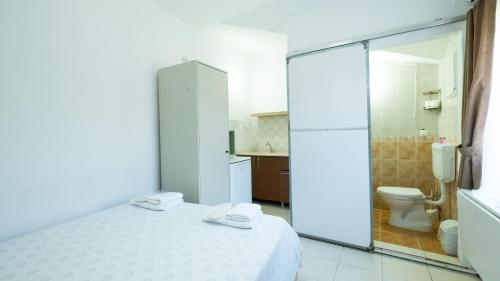 伯薩的住宿－Huzur Pansiyon ve Cay Bahcesi，一间带床和卫生间的小浴室