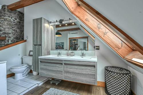 a bathroom with a sink and a toilet at Panorama in Sainte Anne des Lacs