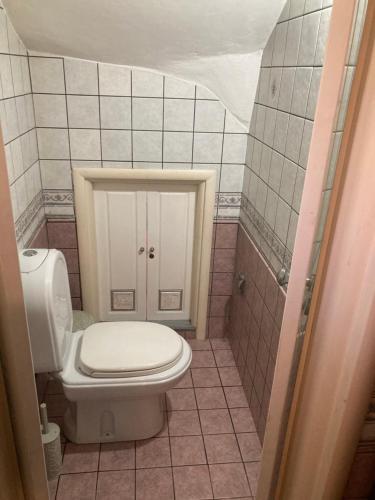 a bathroom with a white toilet in a room at VILLA MARIA in Kanálion