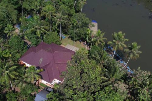 an overhead view of a house with a group of palm trees at Joan's Homestay Near Kumarakom, Aleppey, Marari in Vaikom
