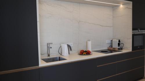 a kitchen with a sink and a counter top at MUNICH FINEST APARTMENTS in Munich