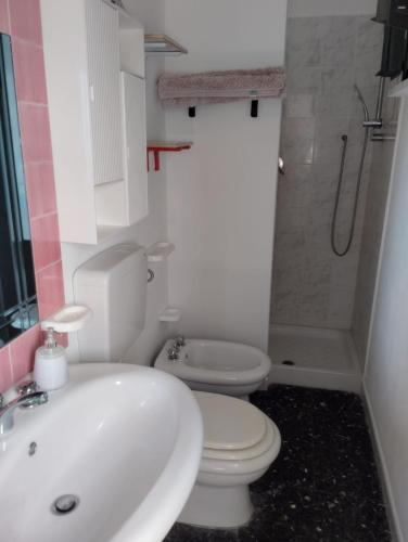 a bathroom with a sink and a toilet and a shower at AurHouse in Castel di Iudica