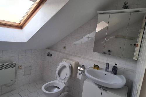 Baderitz的住宿－Ganze 2-Raum Ferienwohnung Links，一间带卫生间和水槽的浴室