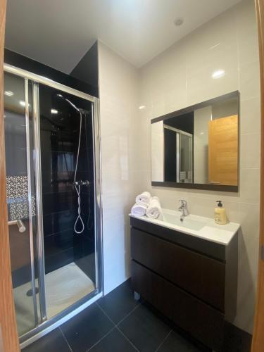 a bathroom with a shower and a sink and a shower at Apartamento Pastora in Vigo