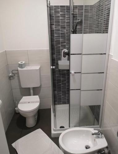 a bathroom with a toilet and a shower and a sink at DREAMS VERONA in Verona