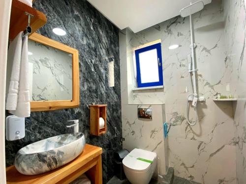 bagno con lavandino e servizi igienici di Paradisul Verde a Jurilovca