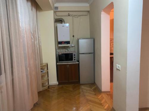 a kitchen with a refrigerator and a microwave at NUR Apartment in Goris in Goris