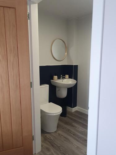 a bathroom with a toilet and a sink at Self catering. Maydene. Holm. Orkney, Scotland. in Nether Button