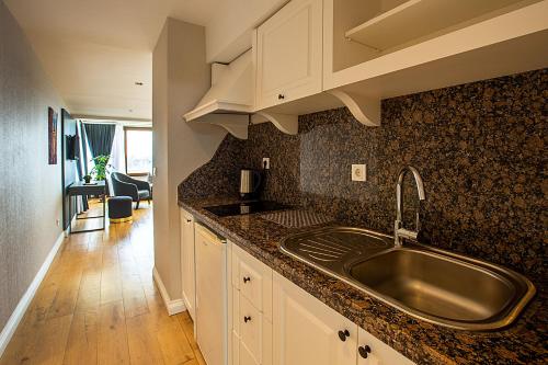 Kuchyň nebo kuchyňský kout v ubytování Moss Suites Hotel