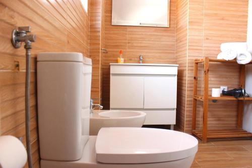 アヴェイロにあるLovely Apartment in the Center Of Aveiroのバスルーム(白いトイレ、シンク付)