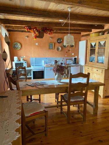 a kitchen with a large wooden table and chairs at Le Cocon du Potier in Dambach-la-Ville