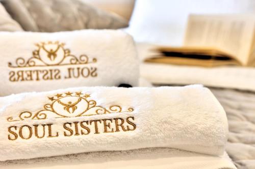 a close up of towels on a bed at Villa Soul Sisters in Korčula