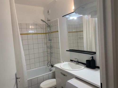 a bathroom with a sink and a toilet and a shower at Studio Tivoli la Tour in Dijon