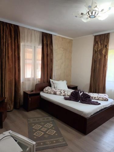 a bedroom with two beds and a window at Casa Peneșel in Băile Herculane