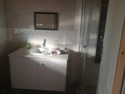 La salle de bains est pourvue d'un lavabo et d'une douche. dans l'établissement Nakhah Guesthouse - Private Exterior, à Witbank