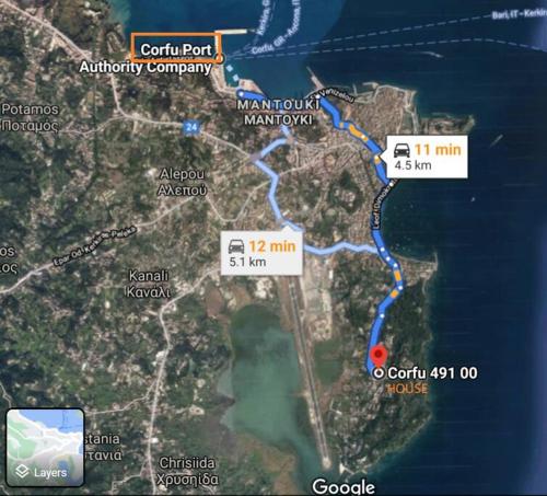 a map of the route of the carletonromycinromycin maruthuth at The gardener's little house in Kanoni