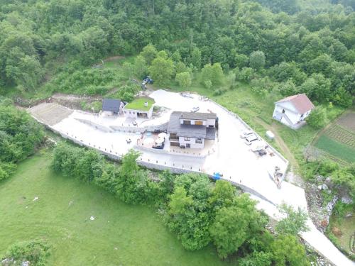 an aerial view of a large house on a hill at Josanica Bed&Breakfast in Konjic